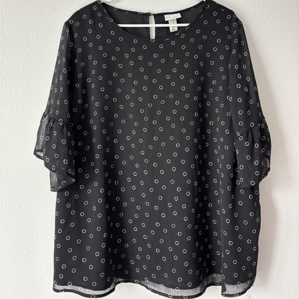 Ava & Viv Black Blouse with White Dots